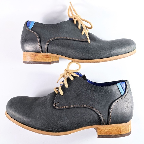 John Fluevog Classic Radio CBC Derby Shoes Black and Blue Size 6.5 - Picture 2 of 8